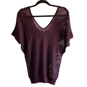 Express V-Neck Fishnet Metallic Top Plum XS Women’s